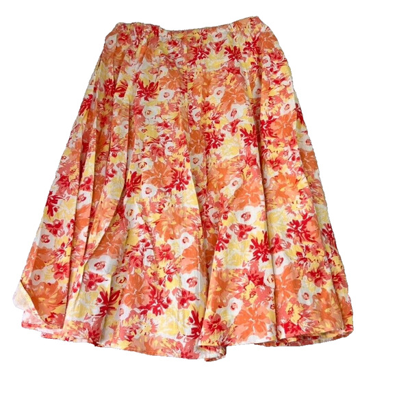 Woman Within Midi Skirt Large Pink Linen Blend Floral Print A Line Pullon - Picture 2 of 7